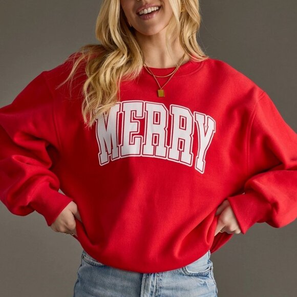 Merry Red Graphic Sweatshirt | Women's Pullover | Christmas Top | Festive Style - Picture 3 of 6